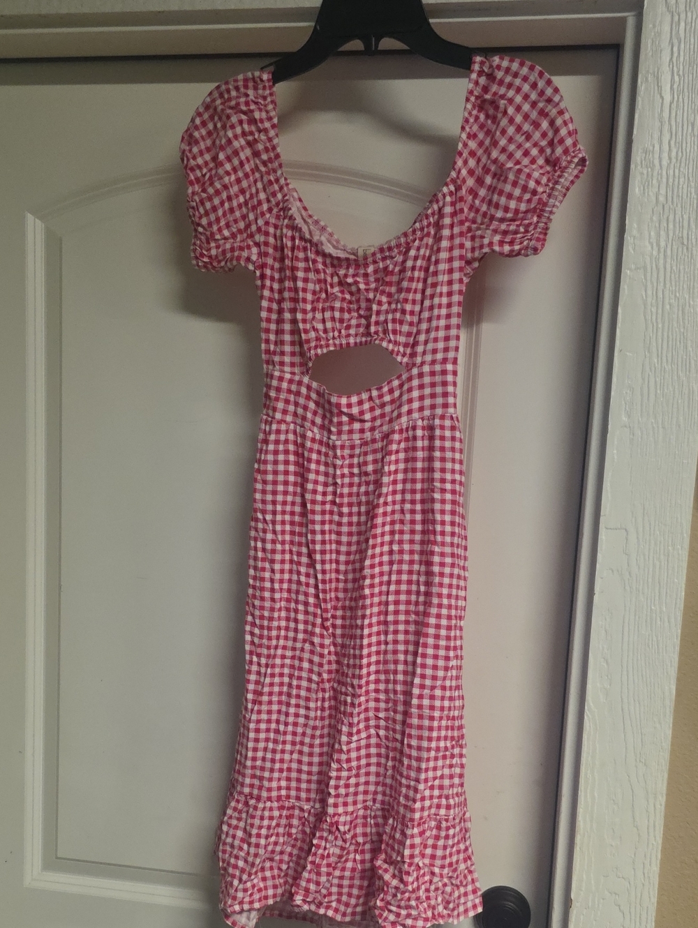 BeBop Pink and White Gingham Cutout Midi Dress